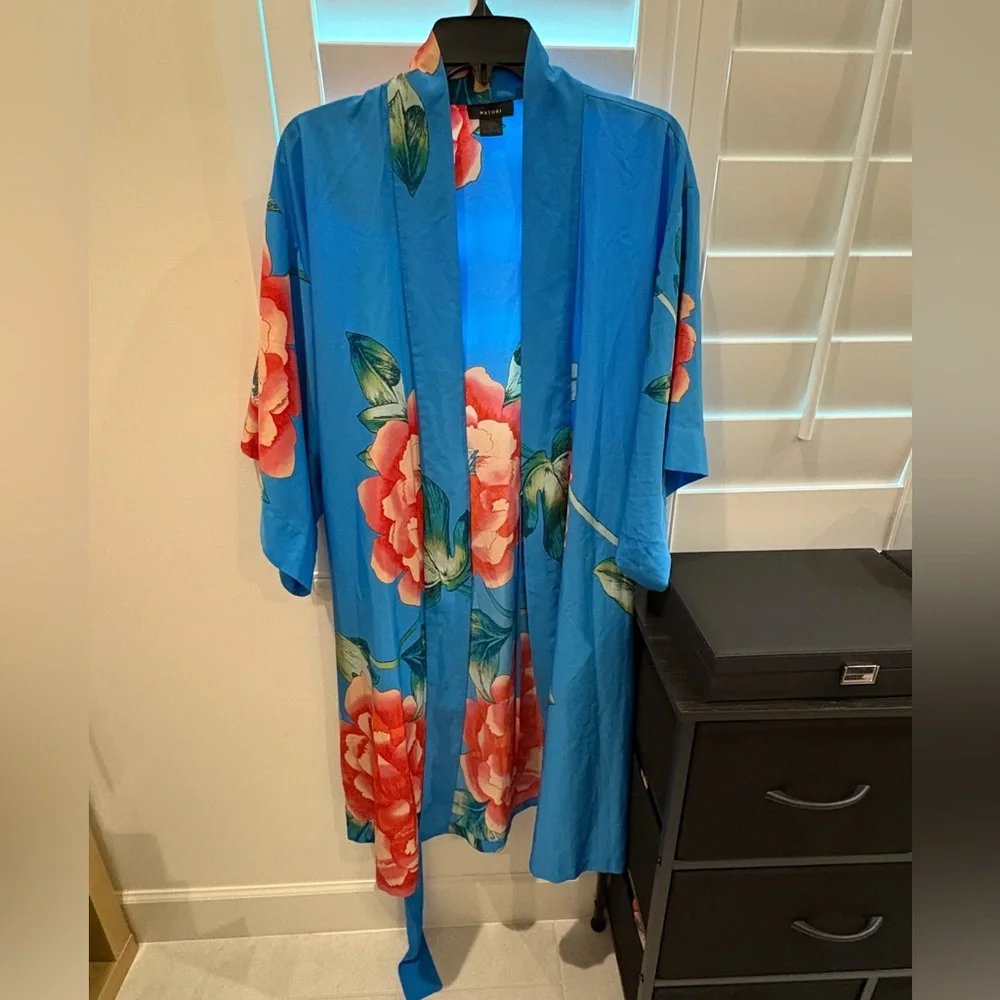 Natori Robe Nova Blue Floral Robe Size Small
